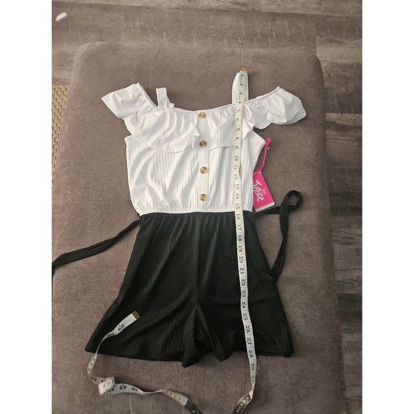 NWT Justice Girls Cold Shoulder Ruffle Rompers - Boho Tribal Print & Classic B/W - Picture 12 of 12